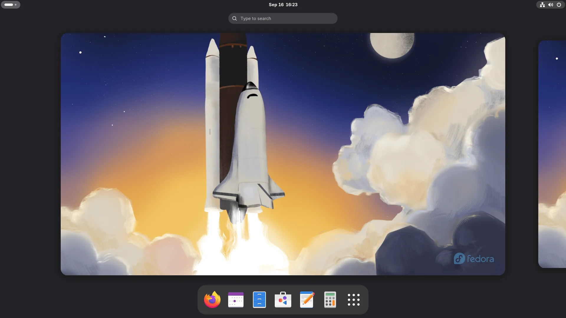 Fedora GNOME desktop in the Activities overview.